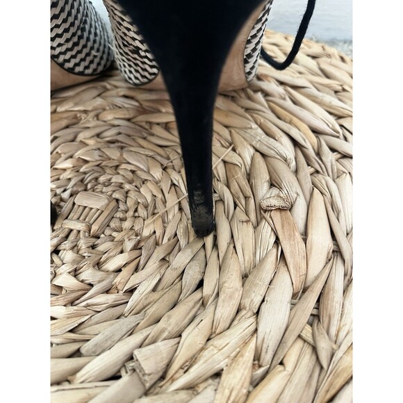 Zara sz 6.5 Black White Chevron Square Peep Toe Lace Up Stiletto Heels - Picture 4 of 8